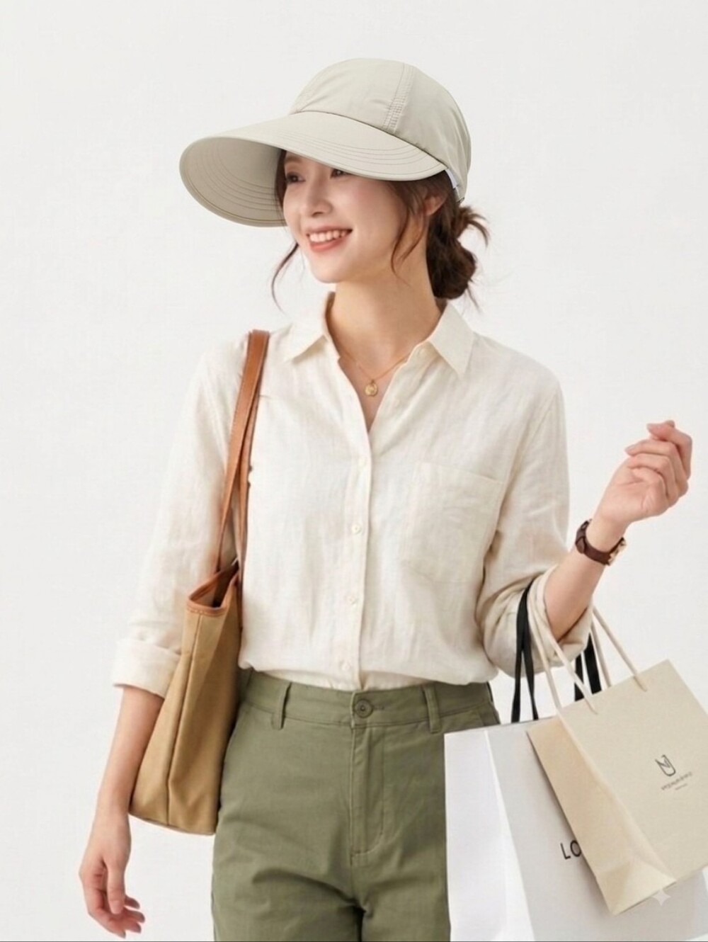 Popular New White Visor Hat with Wide Brim